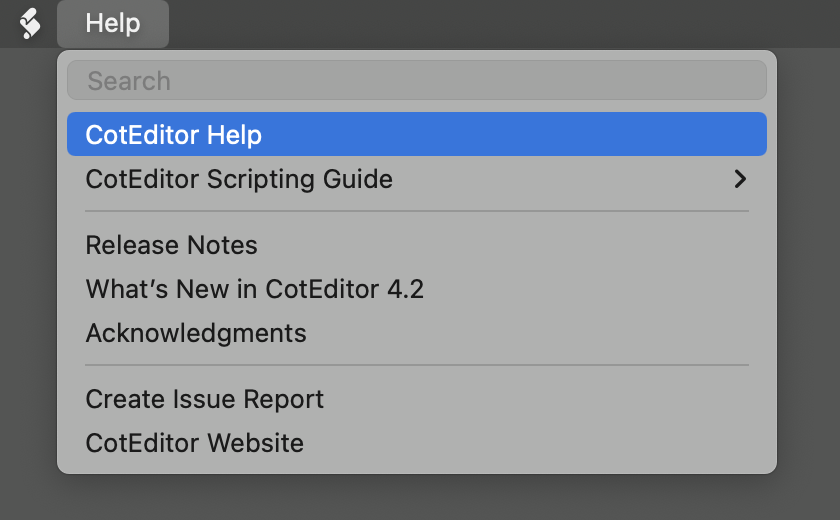 Help menu in the main menu on CotEditor.